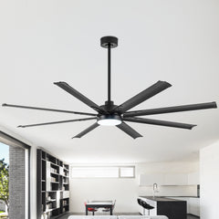 ALKAFY 72" Black Industrial Ceiling Fan with LED Light & Remote - 6-Speed Reversible DC Motor, 8 Blades for Indoor/Outdoor Use