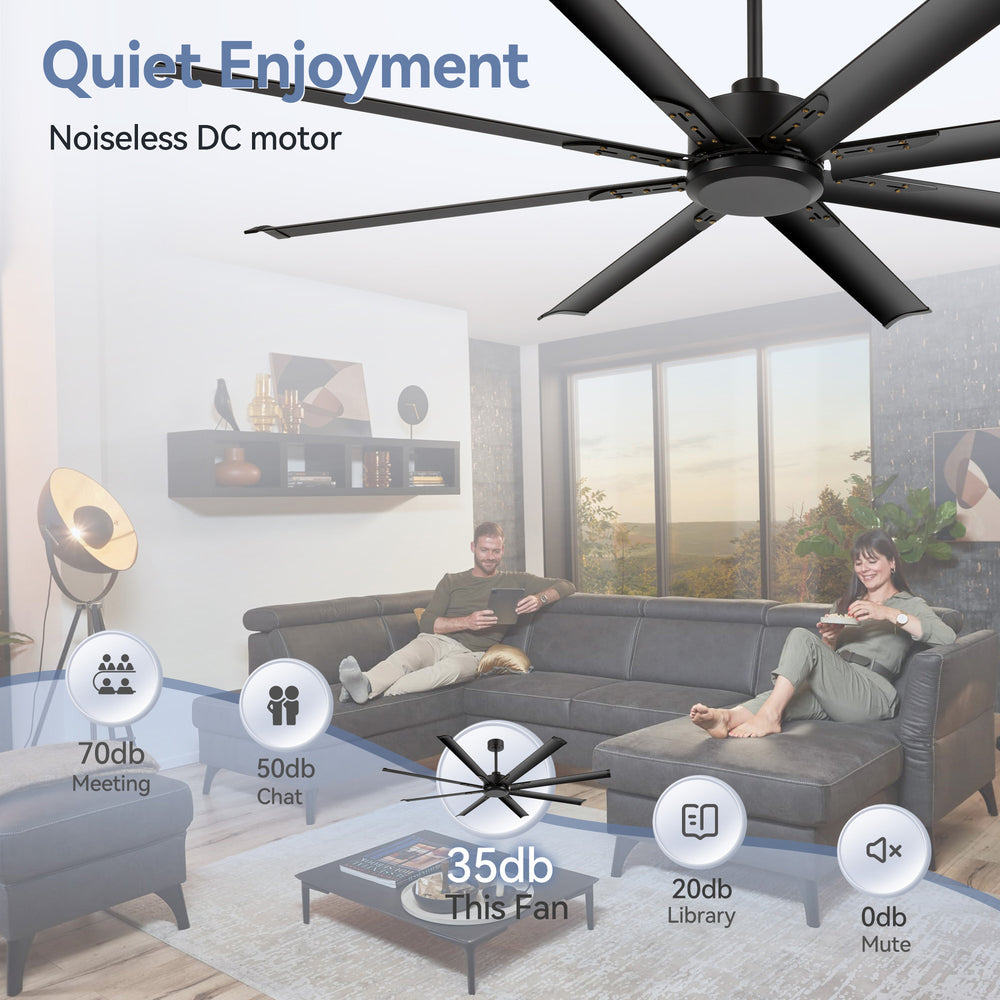 Breezary 72" 8-Blade Aluminum Industrial Ceiling Fan - Matte Black (No Light)