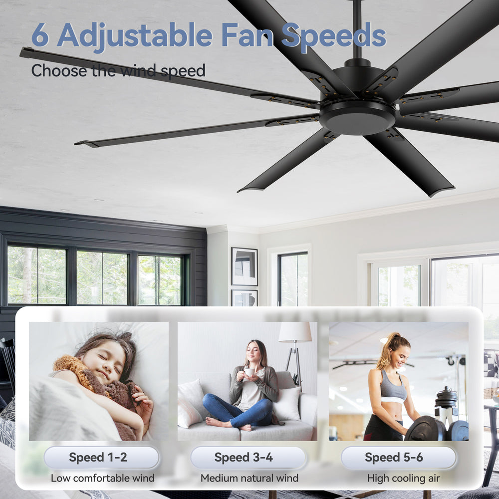 Breezary 72" 8-Blade Aluminum Industrial Ceiling Fan - Matte Black (No Light)
