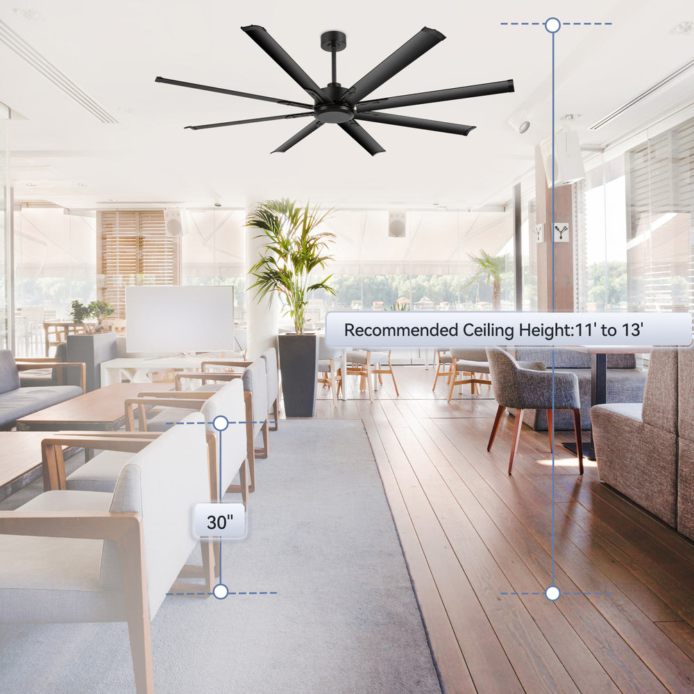 Breezary 72" 8-Blade Aluminum Industrial Ceiling Fan - Matte Black (No Light)