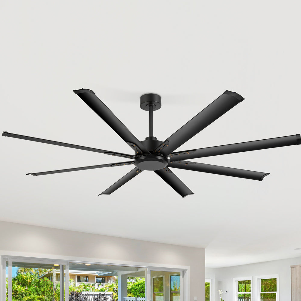 Breezary 72" 8-Blade Aluminum Industrial Ceiling Fan - Matte Black (No Light)