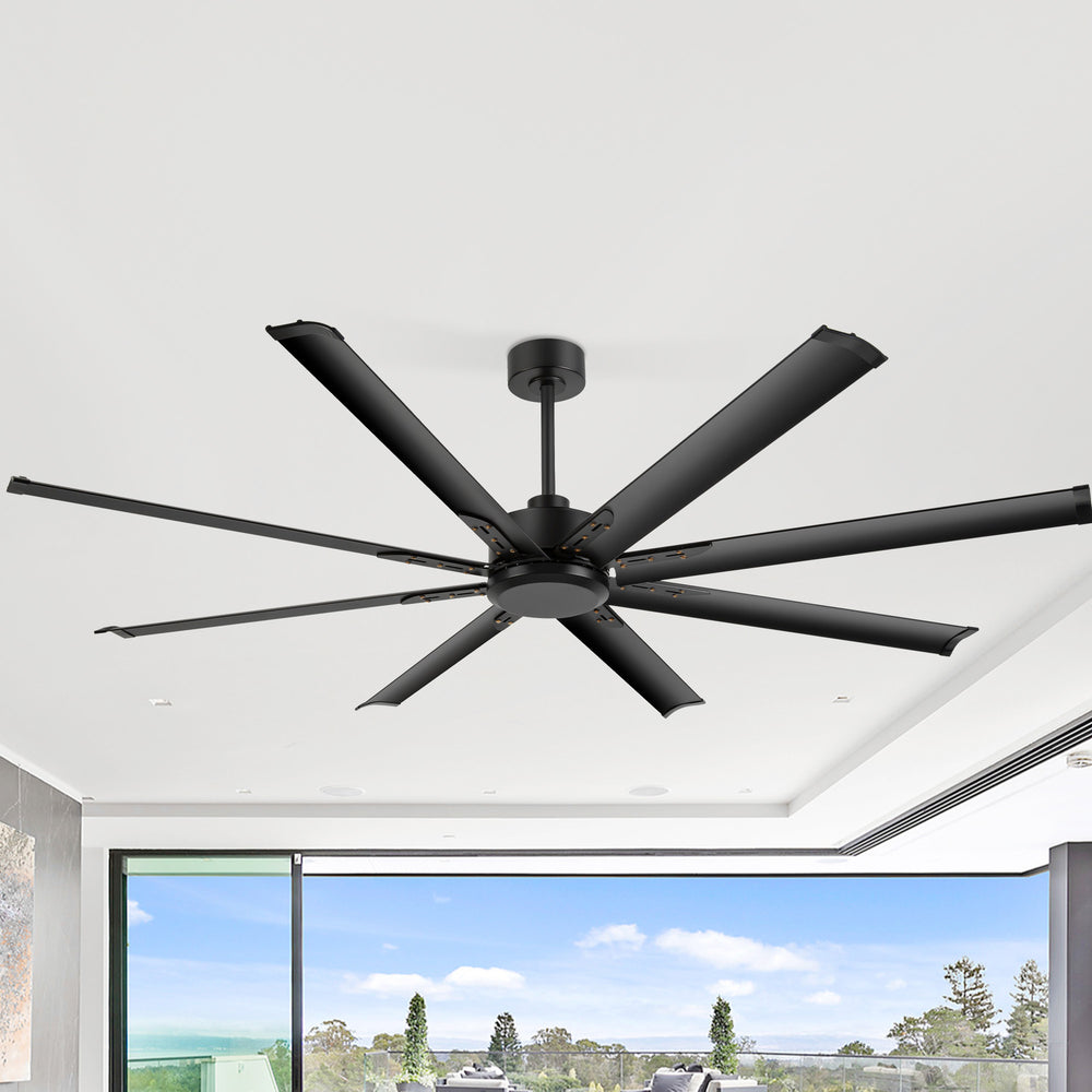 Breezary 72" 8-Blade Aluminum Industrial Ceiling Fan - Matte Black (No Light)