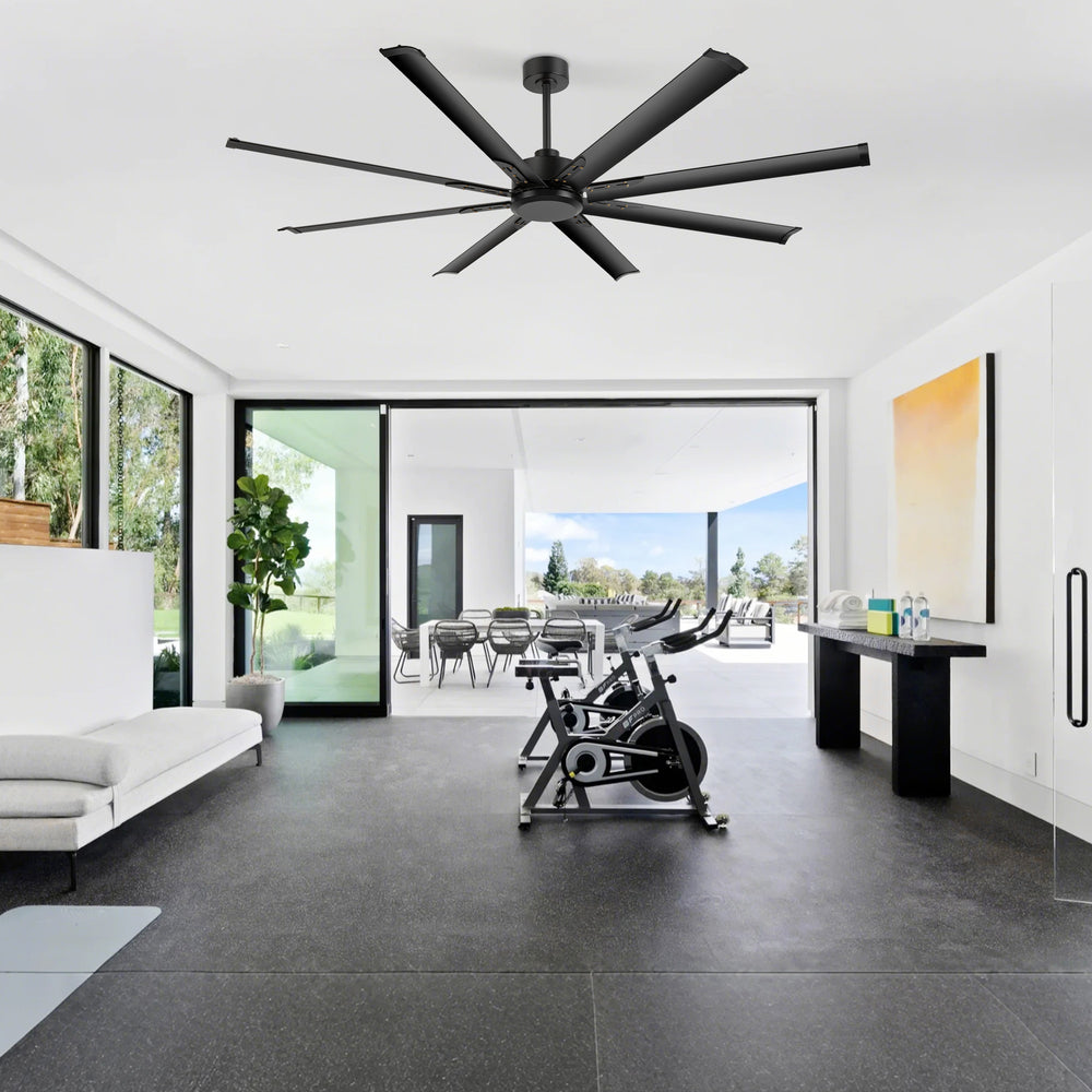 Breezary 72" 8-Blade Aluminum Industrial Ceiling Fan - Matte Black (No Light)