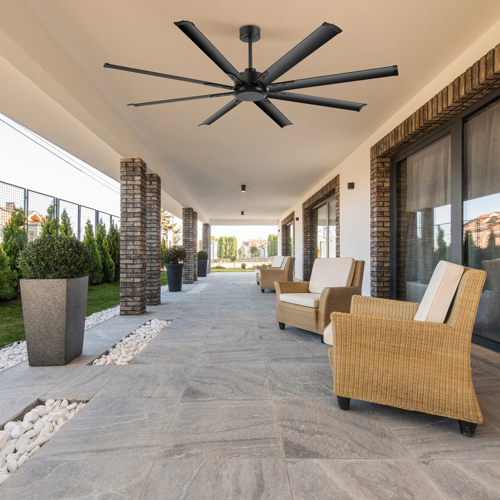 Breezary 72" 8-Blade Aluminum Industrial Ceiling Fan - Matte Black (No Light)