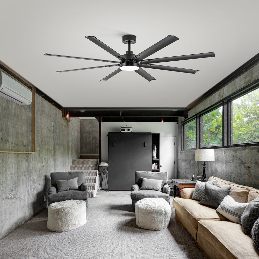 72-Inch Modern Ceiling Fan with Remote, Reversible Powerful DC Motor, 8 Aluminum Blades, 6-Speed, Dual Downrods（7“&24”）, LED Light Kit with 3 Color Temps(3000K/4500K/6000K), Black/Gold Black/White/Gold White Finish for Large Room