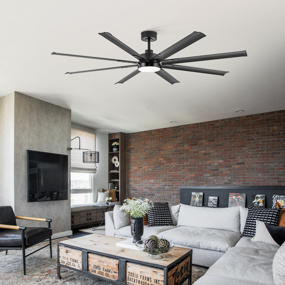 72-Inch Modern Ceiling Fan with Remote, Reversible Powerful DC Motor, 8 Aluminum Blades, 6-Speed, Dual Downrods（7“&24”）, LED Light Kit with 3 Color Temps(3000K/4500K/6000K), Black/Gold Black/White/Gold White Finish for Large Room