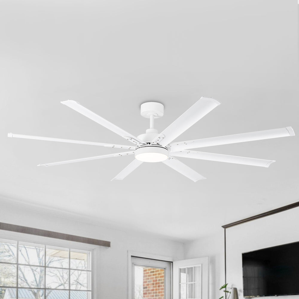 72-Inch Modern Ceiling Fan with Remote, Reversible Powerful DC Motor, 8 Aluminum Blades, 6-Speed, Dual Downrods（7“&24”）, LED Light Kit with 3 Color Temps(3000K/4500K/6000K), Black/Gold Black/White/Gold White Finish for Large Room