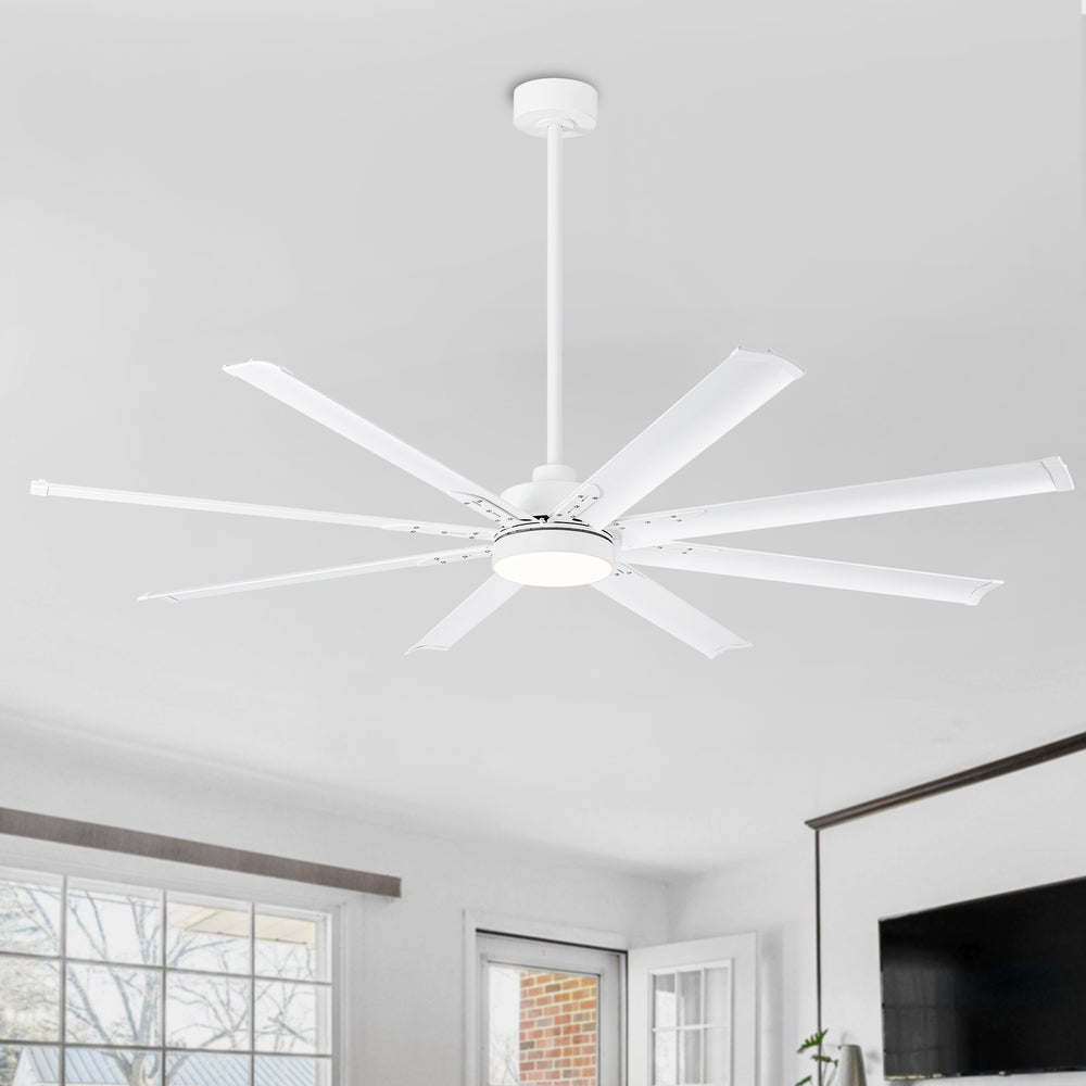72-Inch Modern Ceiling Fan with Remote, Reversible Powerful DC Motor, 8 Aluminum Blades, 6-Speed, Dual Downrods（7“&24”）, LED Light Kit with 3 Color Temps(3000K/4500K/6000K), Black/Gold Black/White/Gold White Finish for Large Room