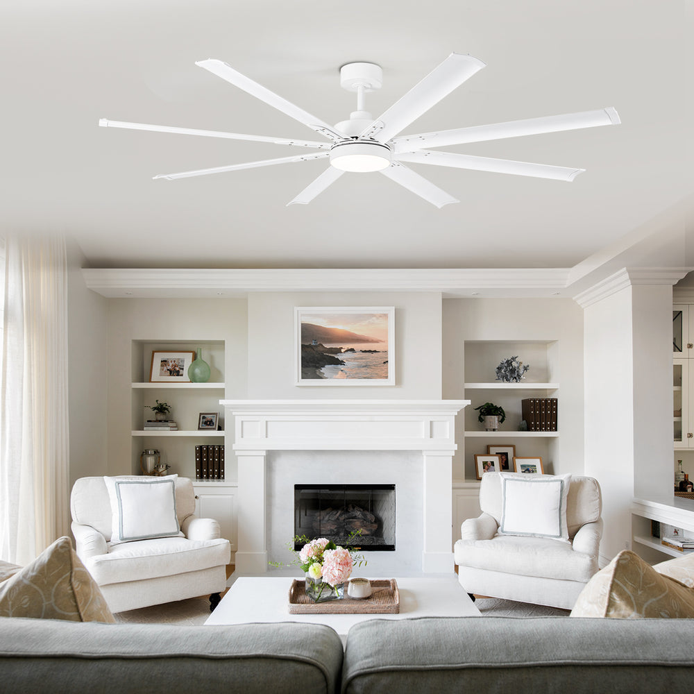 72-Inch Modern Ceiling Fan with Remote, Reversible Powerful DC Motor, 8 Aluminum Blades, 6-Speed, Dual Downrods（7“&24”）, LED Light Kit with 3 Color Temps(3000K/4500K/6000K), Black/Gold Black/White/Gold White Finish for Large Room
