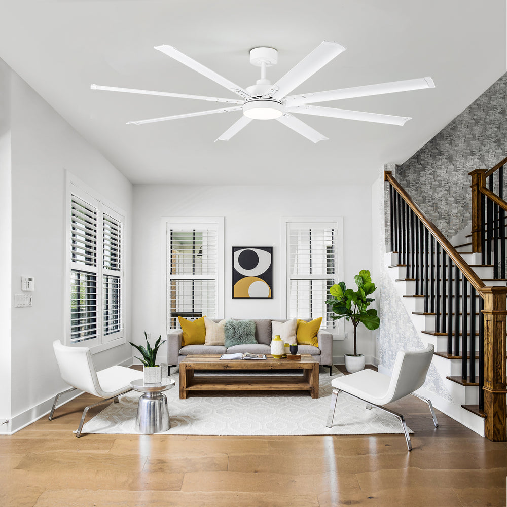 72-Inch Modern Ceiling Fan with Remote, Reversible Powerful DC Motor, 8 Aluminum Blades, 6-Speed, Dual Downrods（7“&24”）, LED Light Kit with 3 Color Temps(3000K/4500K/6000K), Black/Gold Black/White/Gold White Finish for Large Room