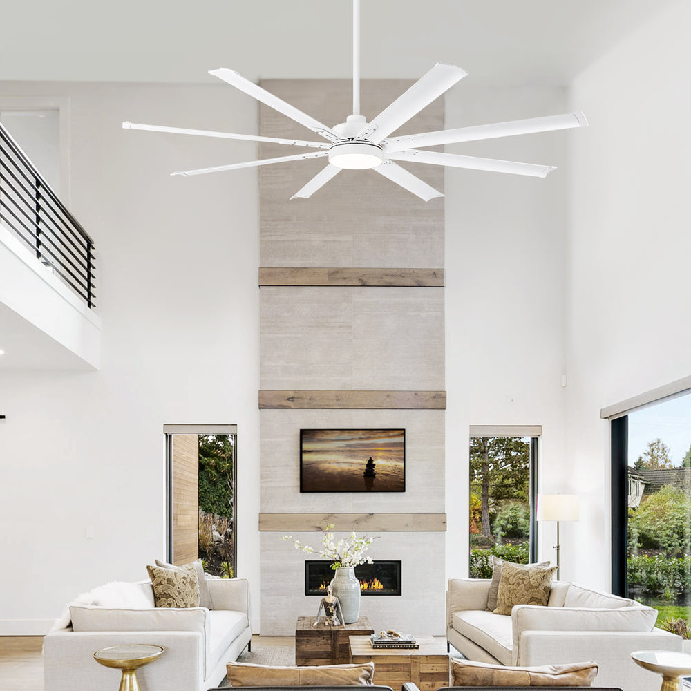 72-Inch Modern Ceiling Fan with Remote, Reversible Powerful DC Motor, 8 Aluminum Blades, 6-Speed, Dual Downrods（7“&24”）, LED Light Kit with 3 Color Temps(3000K/4500K/6000K), Black/Gold Black/White/Gold White Finish for Large Room