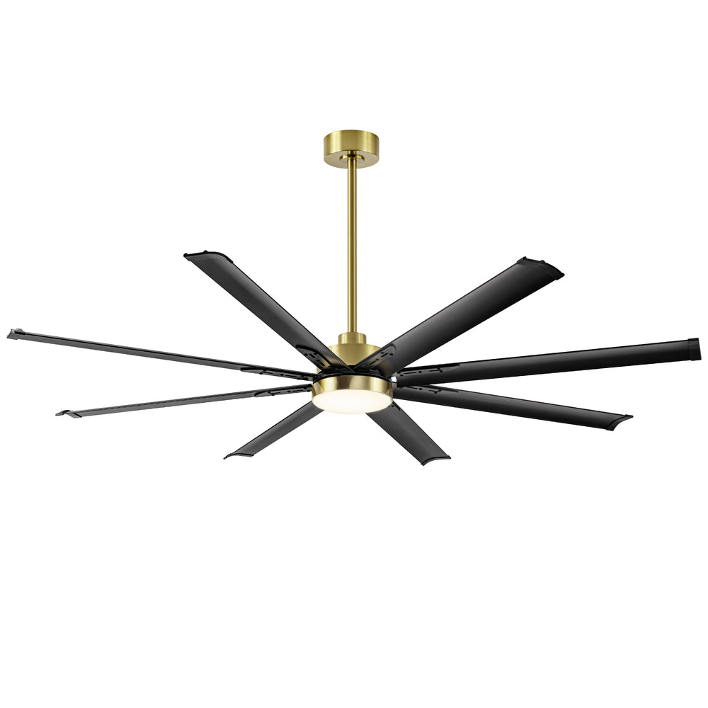 72-Inch Modern Ceiling Fan with Remote, Reversible Powerful DC Motor, 8 Aluminum Blades, 6-Speed, Dual Downrods（7“&24”）, LED Light Kit with 3 Color Temps(3000K/4500K/6000K), Black/Gold Black/White/Gold White Finish for Large Room
