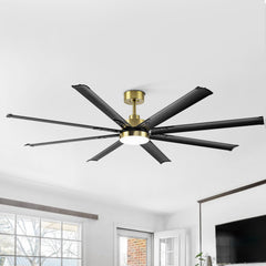 Ceiling Fans with Lights Remote, 72 In Gold Black Industrial Ceiling Fans with 8 Blades 6 Speeds Noiseless Reversible DC Motor, Outdoor/Indoor Ceiling Fan for Farmhouse, Bedroom, Living Room, Patios