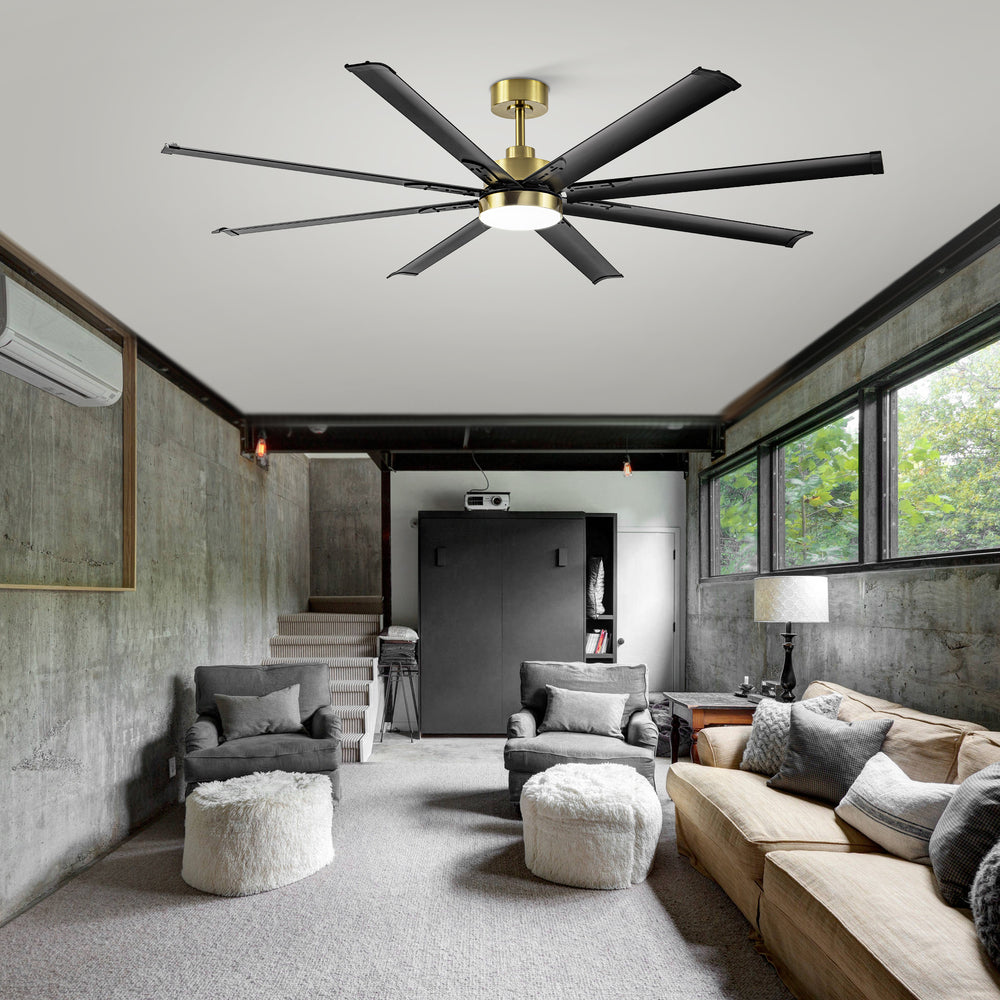 72-Inch Modern Ceiling Fan with Remote, Reversible Powerful DC Motor, 8 Aluminum Blades, 6-Speed, Dual Downrods（7“&24”）, LED Light Kit with 3 Color Temps(3000K/4500K/6000K), Black/Gold Black/White/Gold White Finish for Large Room