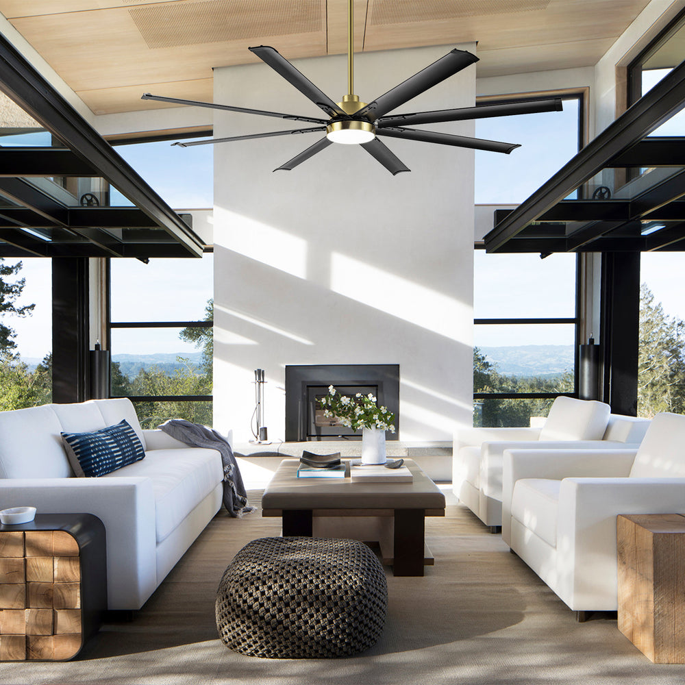 72-Inch Modern Ceiling Fan with Remote, Reversible Powerful DC Motor, 8 Aluminum Blades, 6-Speed, Dual Downrods（7“&24”）, LED Light Kit with 3 Color Temps(3000K/4500K/6000K), Black/Gold Black/White/Gold White Finish for Large Room
