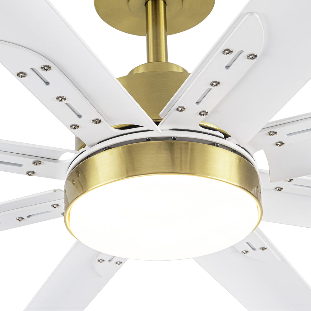 72-Inch Modern Ceiling Fan with Remote, Reversible Powerful DC Motor, 8 Aluminum Blades, 6-Speed, Dual Downrods（7“&24”）, LED Light Kit with 3 Color Temps(3000K/4500K/6000K), Black/Gold Black/White/Gold White Finish for Large Room