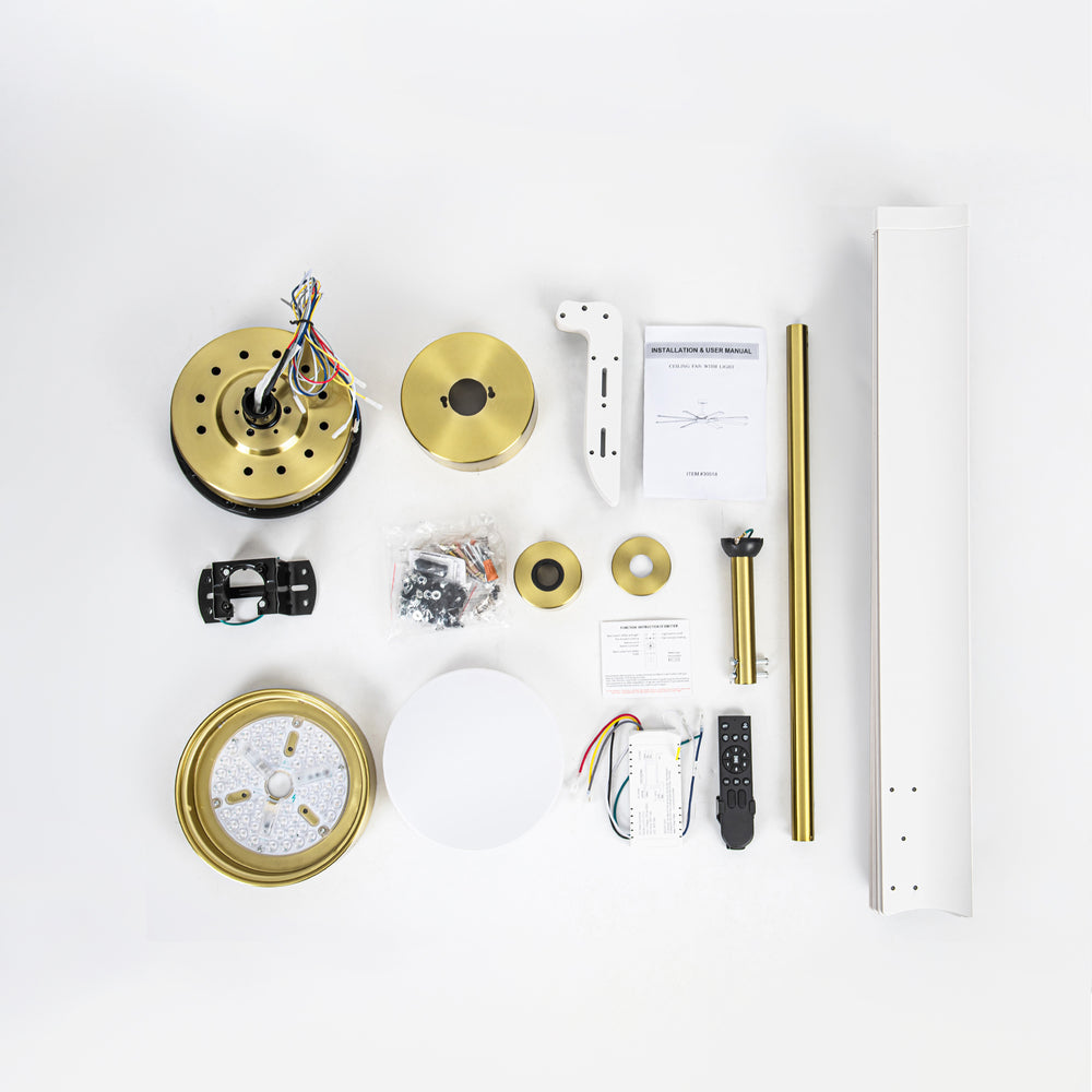 72-Inch Modern Ceiling Fan with Remote, Reversible Powerful DC Motor, 8 Aluminum Blades, 6-Speed, Dual Downrods（7“&24”）, LED Light Kit with 3 Color Temps(3000K/4500K/6000K), Black/Gold Black/White/Gold White Finish for Large Room