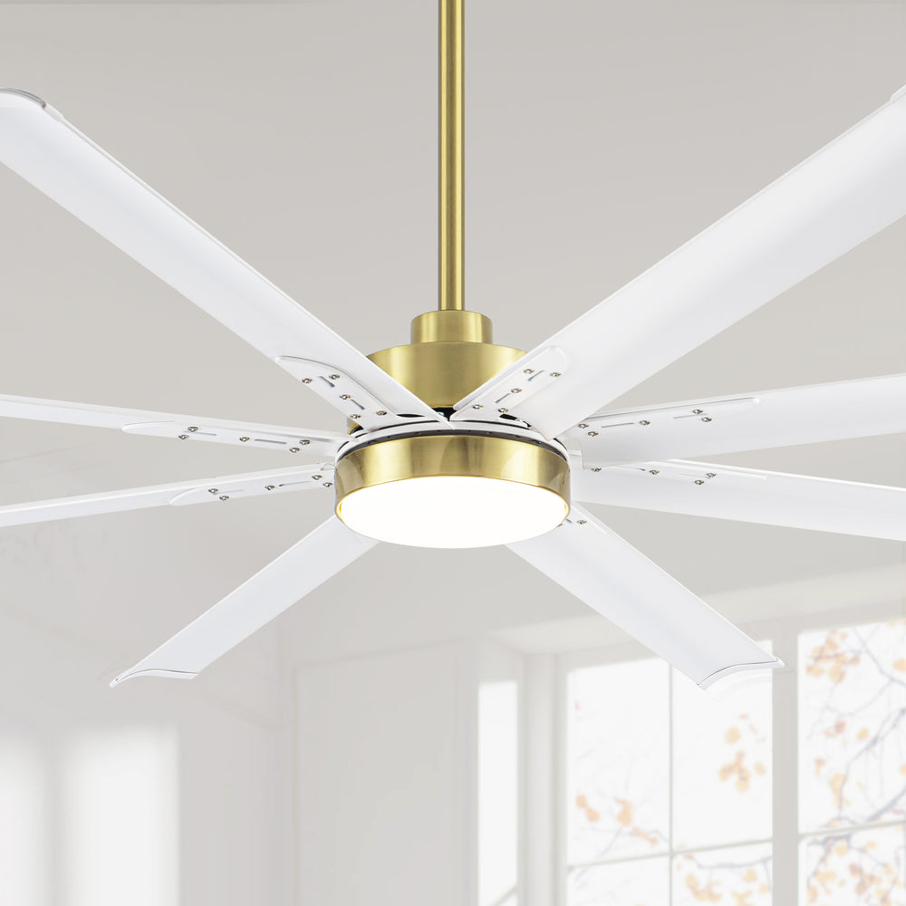 72-Inch Modern Ceiling Fan with Remote, Reversible Powerful DC Motor, 8 Aluminum Blades, 6-Speed, Dual Downrods（7“&24”）, LED Light Kit with 3 Color Temps(3000K/4500K/6000K), Black/Gold Black/White/Gold White Finish for Large Room