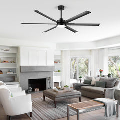 72-inch Black LED Ceiling Fan with Light Kit and Remote,6 Aluminum Blades,6" and 12" Dowmrods Included