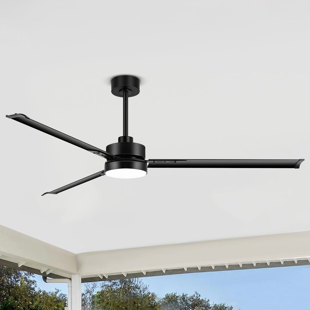 72-inch Black Ceiling Fans with Lights Remote Control,  Industrial Large Ceiling Fan, 3 Reversible Blades, 6-Speed, Quiet DC Motor, LED Ceiling Light Chandelier for Indoor/Outdoor Patio Living Room