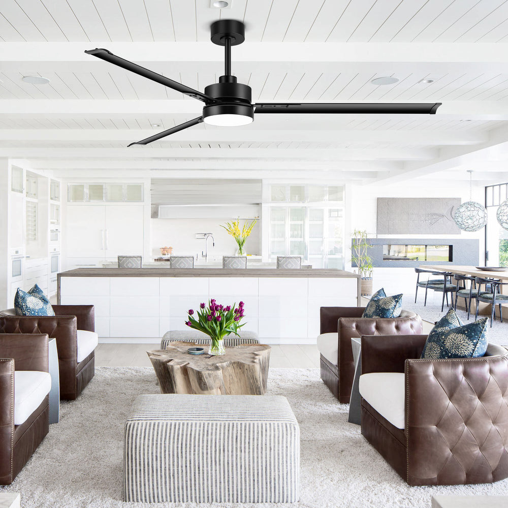 72-inch Black Ceiling Fans with Lights Remote Control,  Industrial Large Ceiling Fan, 3 Reversible Blades, 6-Speed, Quiet DC Motor, LED Ceiling Light Chandelier for Indoor/Outdoor Patio Living Room