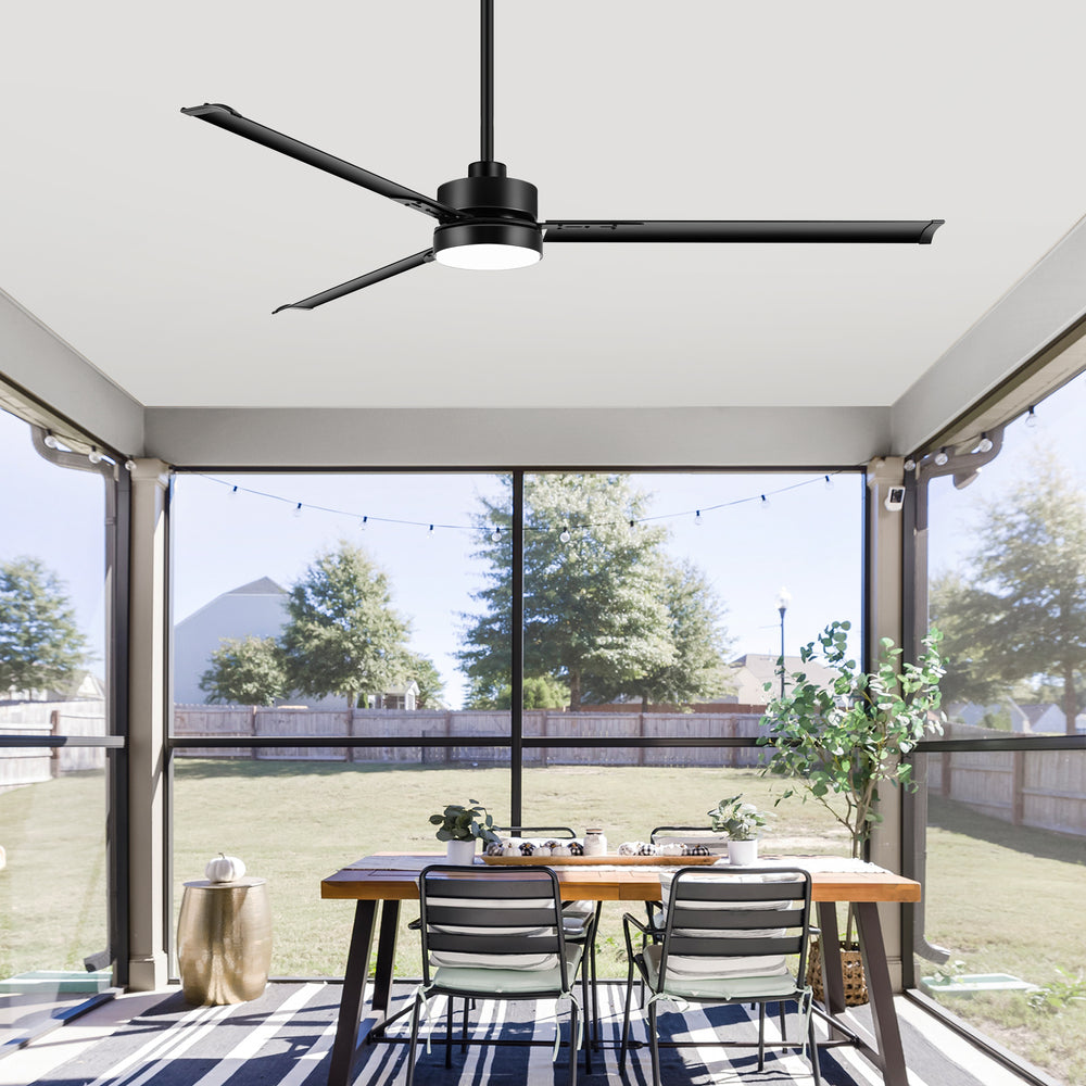 72-inch Black Ceiling Fans with Lights Remote Control,  Industrial Large Ceiling Fan, 3 Reversible Blades, 6-Speed, Quiet DC Motor, LED Ceiling Light Chandelier for Indoor/Outdoor Patio Living Room
