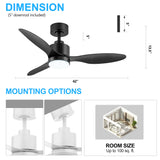 42-inch LED Ceiling Fan with Lights Remote(3-Blade)