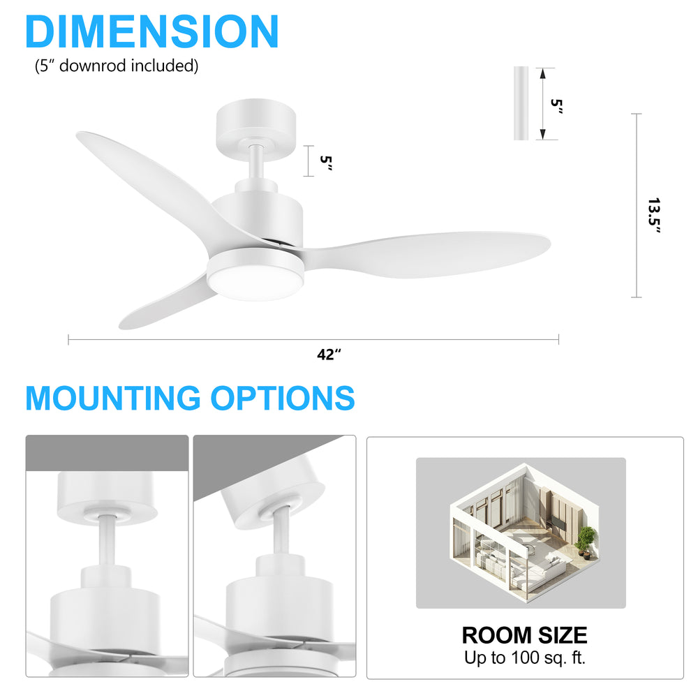 42-inch LED Ceiling Fan with Lights Remote(3-Blade)