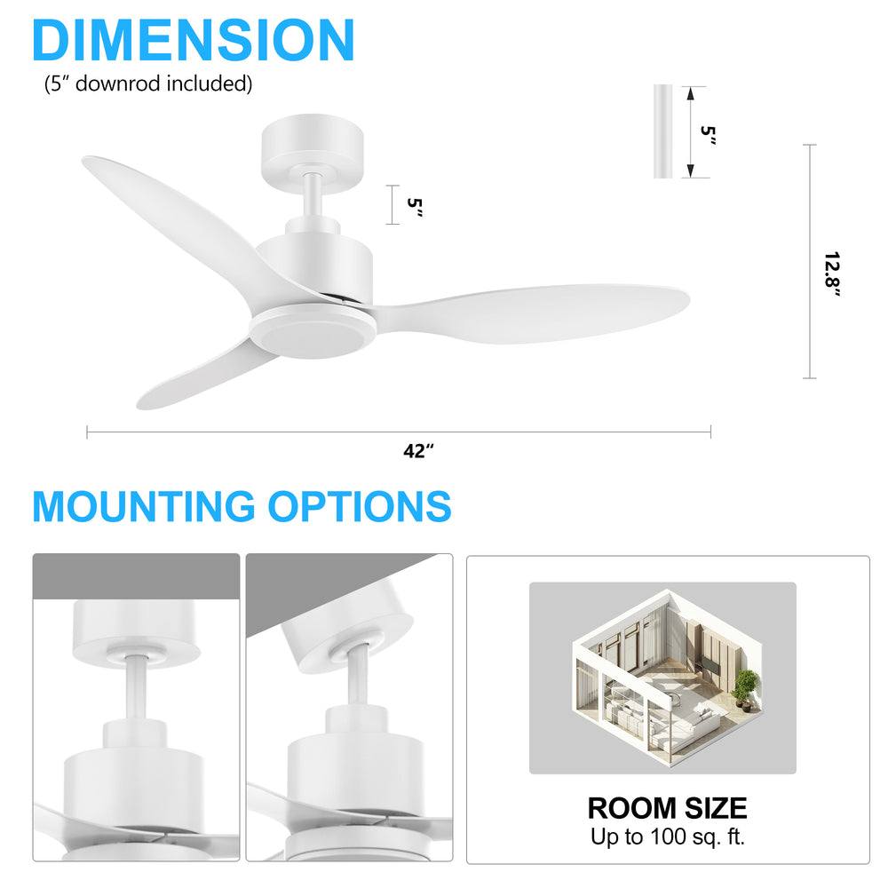 42-in Black/White Ceiling Fan Remote without Light(3-Blade)