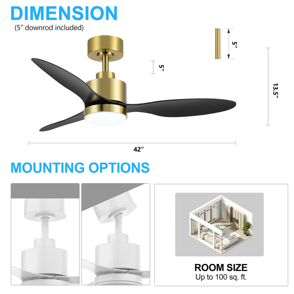 42-inch LED Ceiling Fan with Lights Remote(3-Blade)