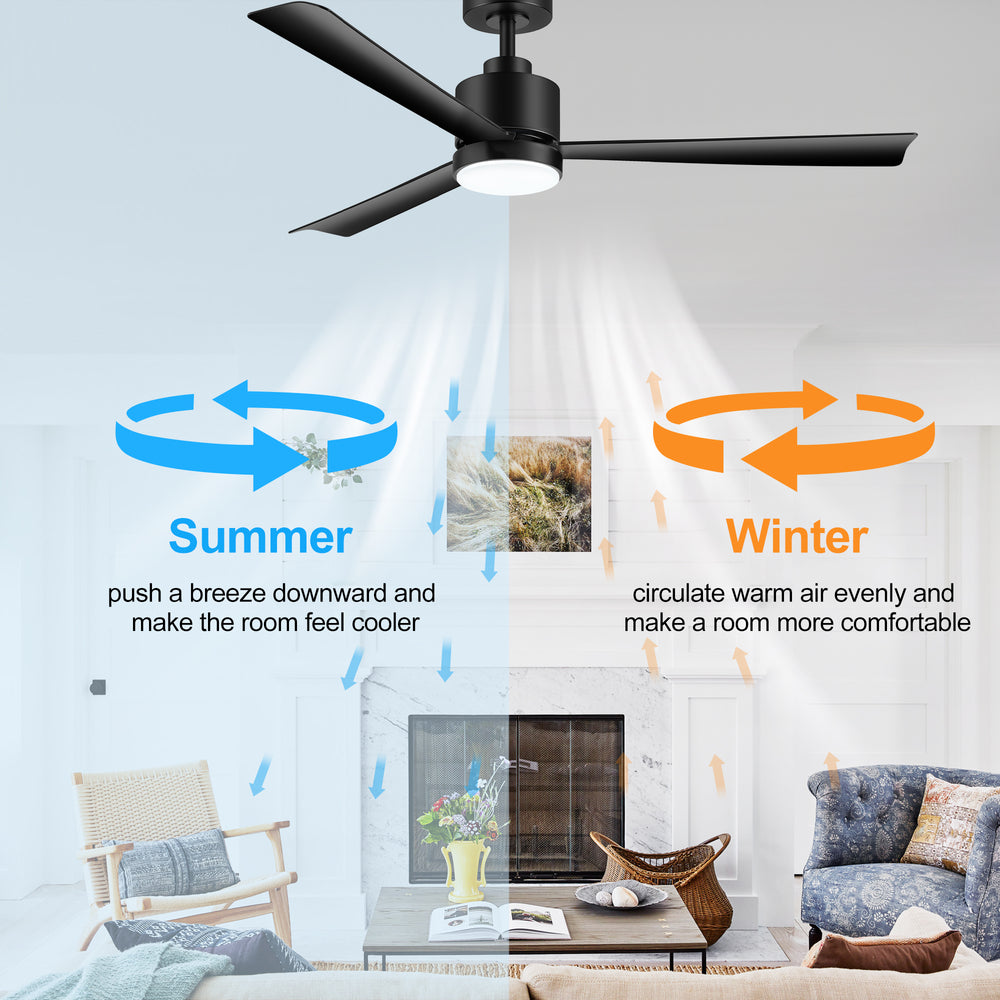 52 Inch White 3-Blade LED Ceiling Fan with Light and Remote Control