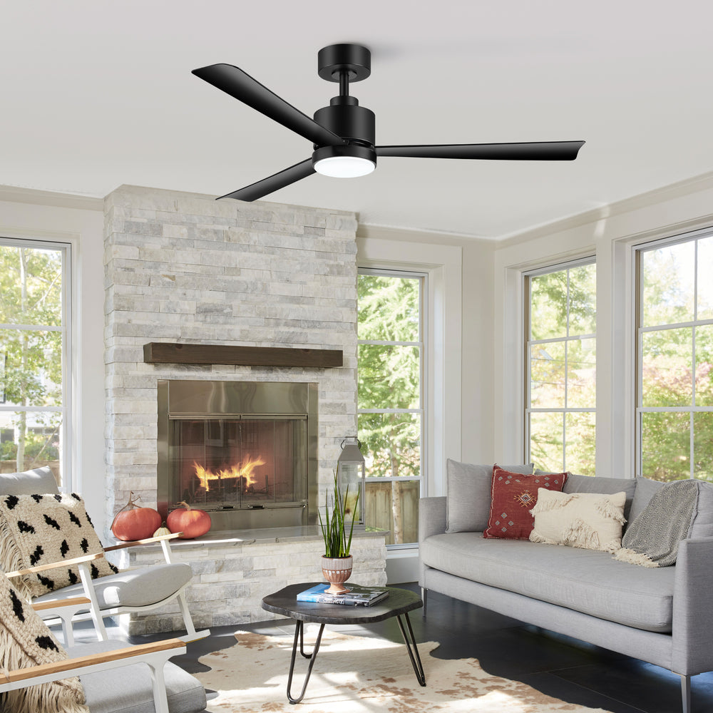 52 Inch White 3-Blade LED Ceiling Fan with Light and Remote Control