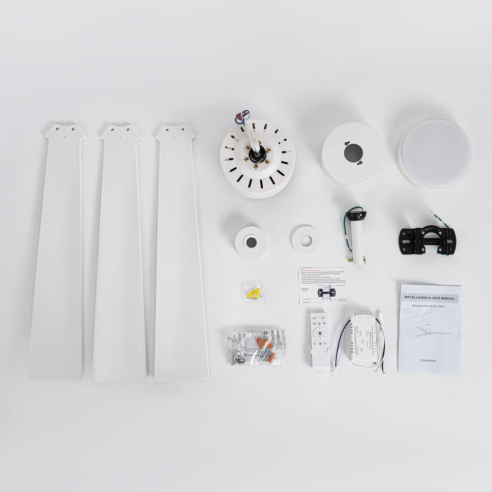 52 Inch White 3-Blade LED Ceiling Fan with Light and Remote Control
