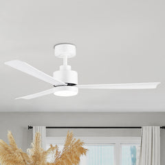 52 Inch White 3-Blade LED Ceiling Fan with Light and Remote Control