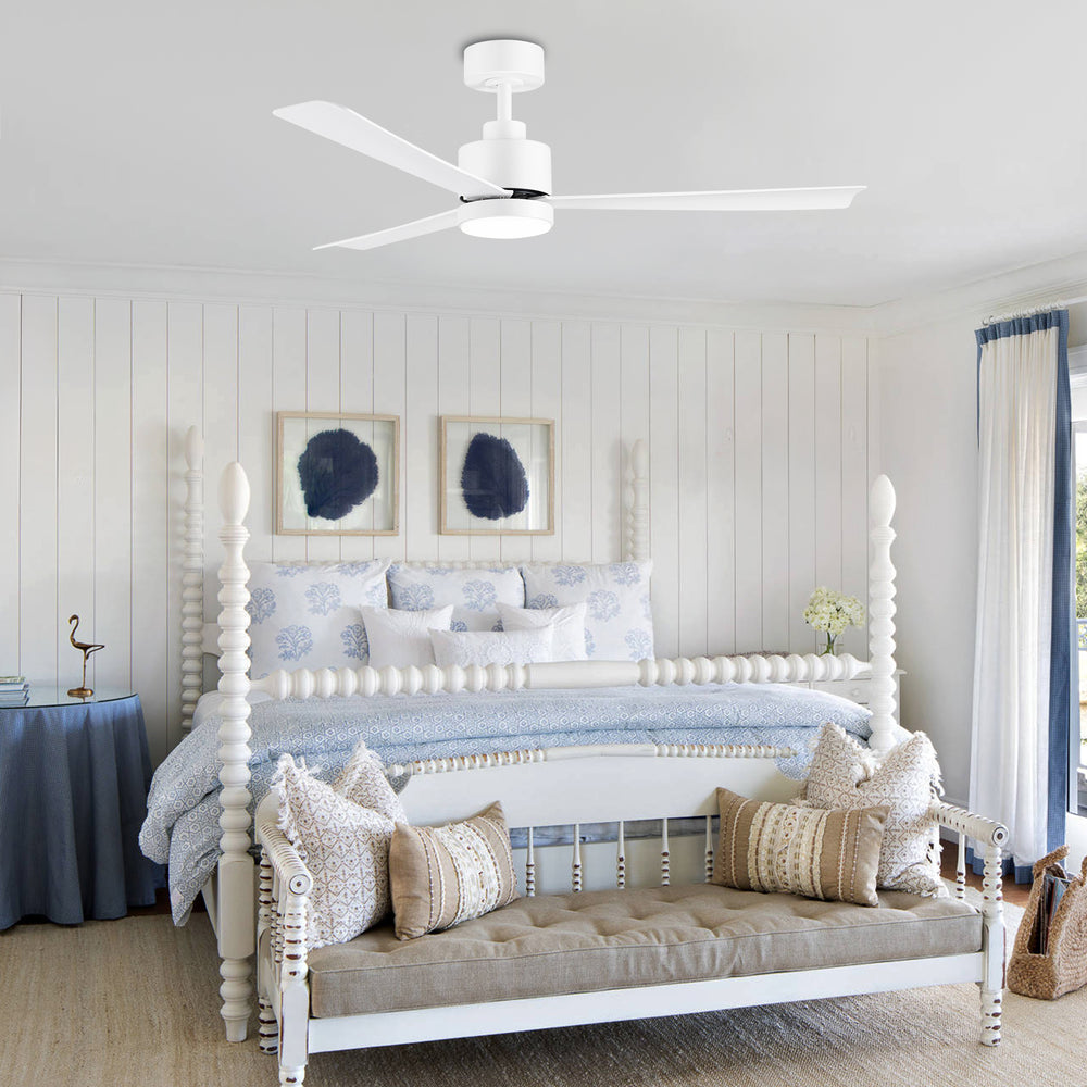 52 Inch White 3-Blade LED Ceiling Fan with Light and Remote Control
