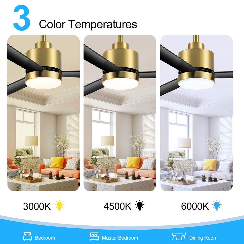52 Inch White 3-Blade LED Ceiling Fan with Light and Remote Control