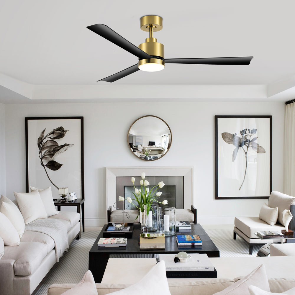52 Inch White 3-Blade LED Ceiling Fan with Light and Remote Control