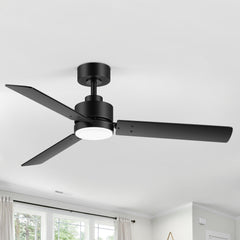 48-inch LED Black Ceiling Fan with Light and Remote (3-Blade)