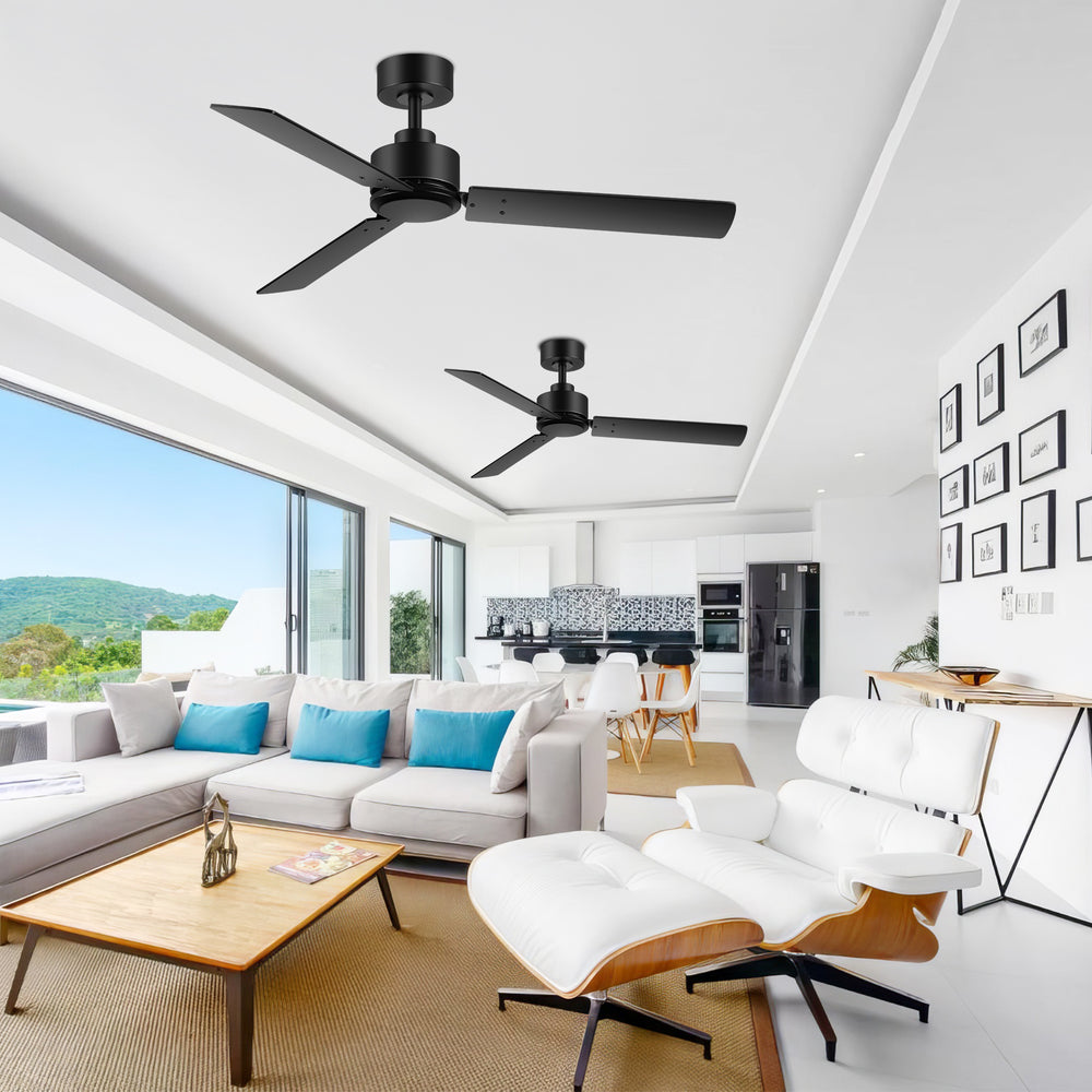 48-inch 3-Blade Black Ceiling Fan without Light,5” Downrod Included