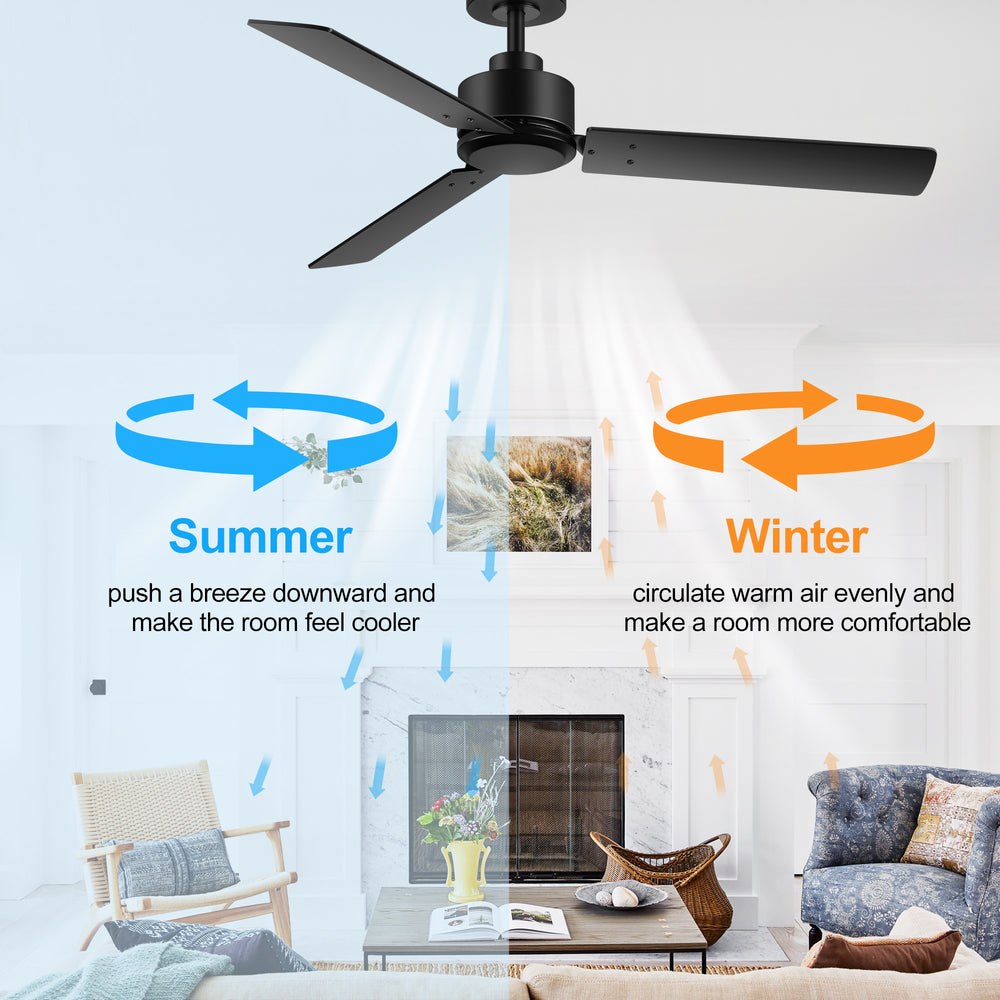 48-inch 3-Blade Black Ceiling Fan without Light,5” Downrod Included