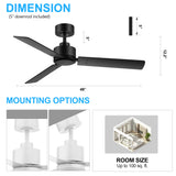 48-inch 3-Blade Black Ceiling Fan without Light,5” Downrod Included