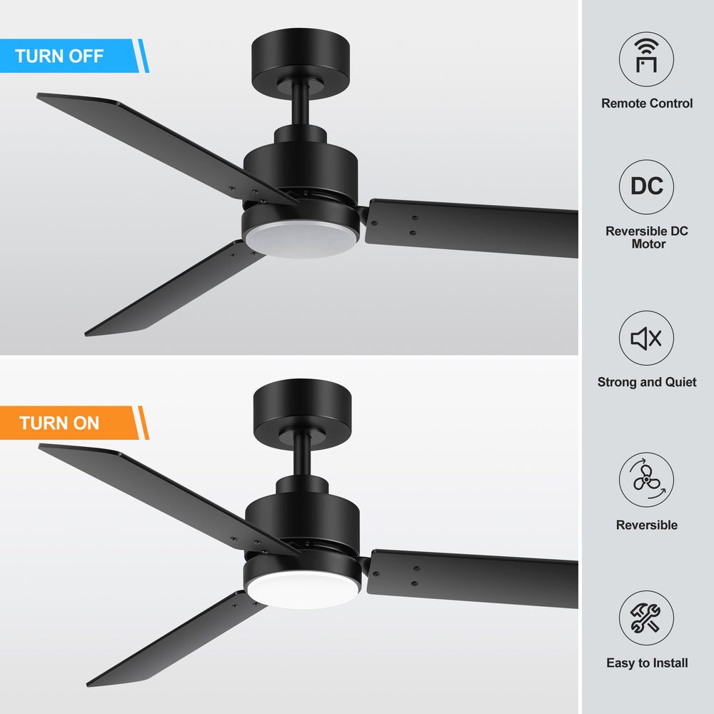 48-inch LED Black Ceiling Fan with Light and Remote (3-Blade)