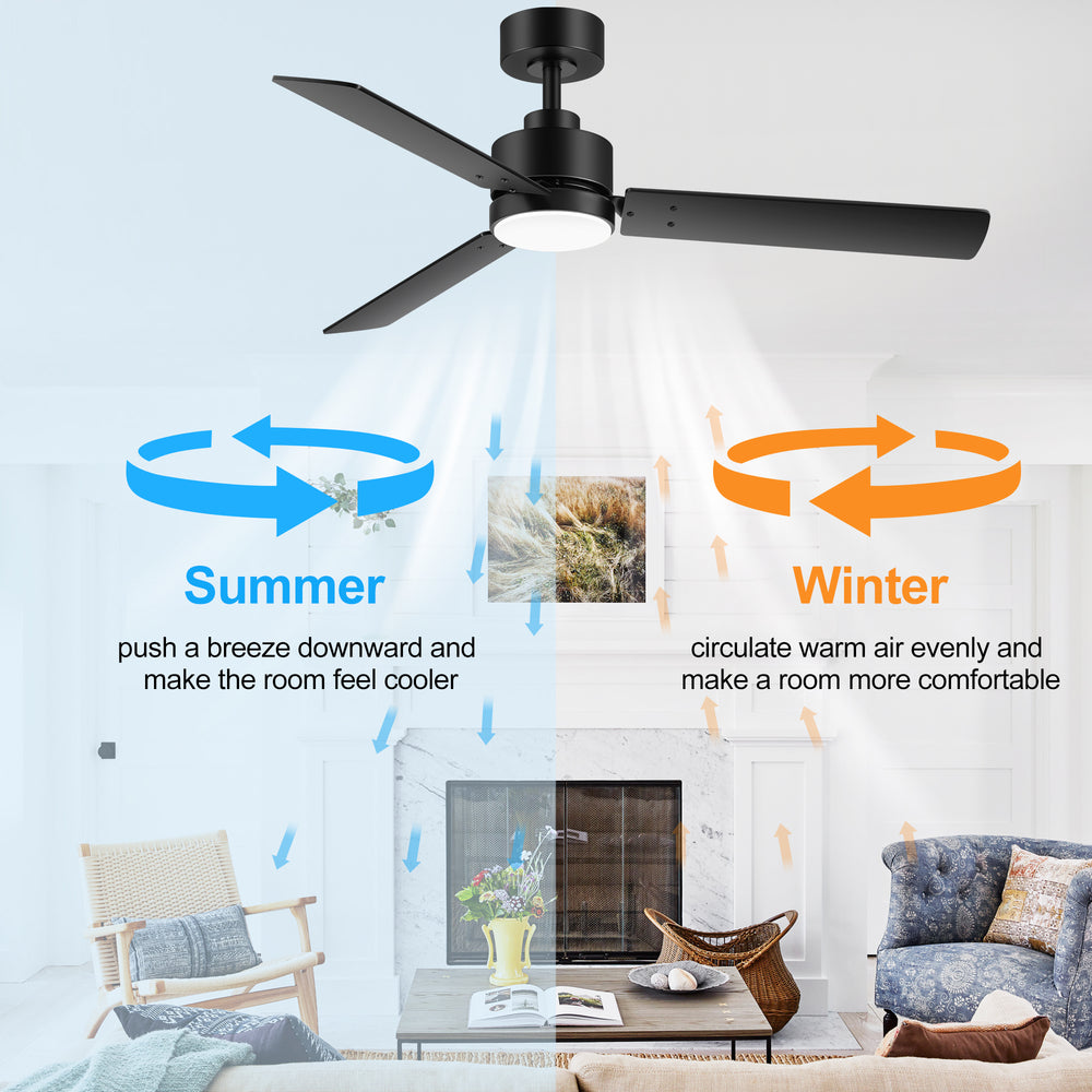 48-inch LED Black Ceiling Fan with Light and Remote (3-Blade)