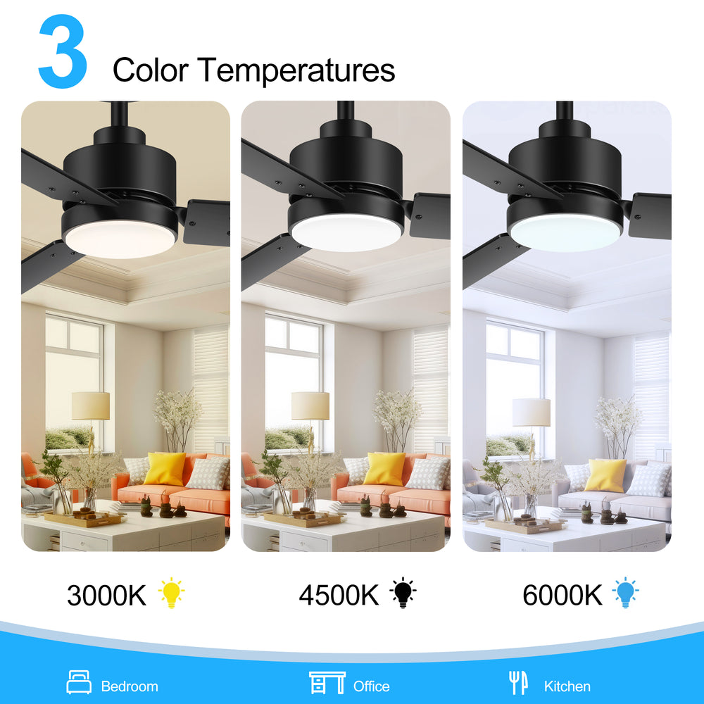 48-inch LED Black Ceiling Fan with Light and Remote (3-Blade)