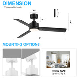 48-inch LED Black Ceiling Fan with Light and Remote (3-Blade)