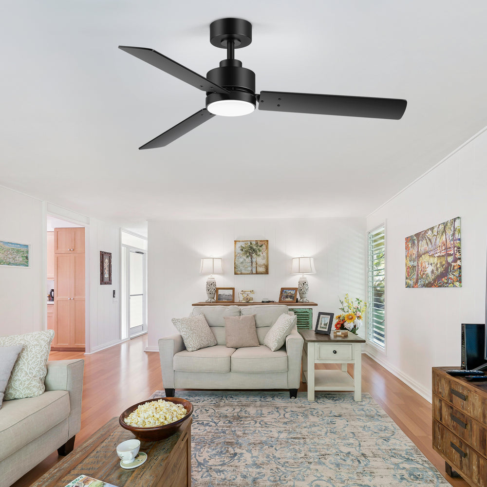 48-inch LED Black Ceiling Fan with Light and Remote (3-Blade)