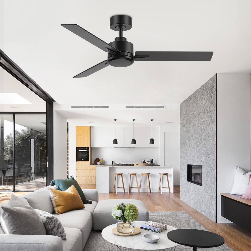 48-inch Indoor Black  Ceiling Fan with Remote without Light(3-Blade)