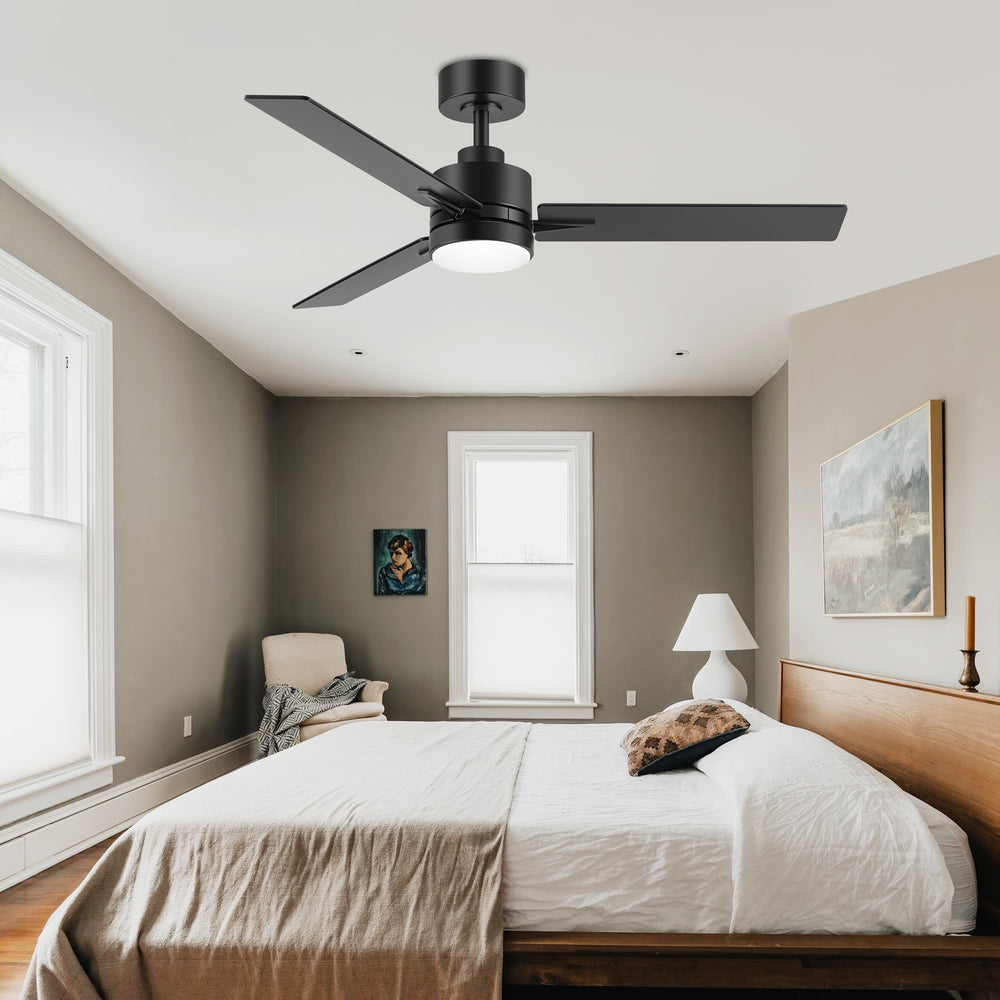 48-inch 3-Blade Black Ceiling Fan with Light and Remote,18W LED Light with 3 Adjustable Color Temperature