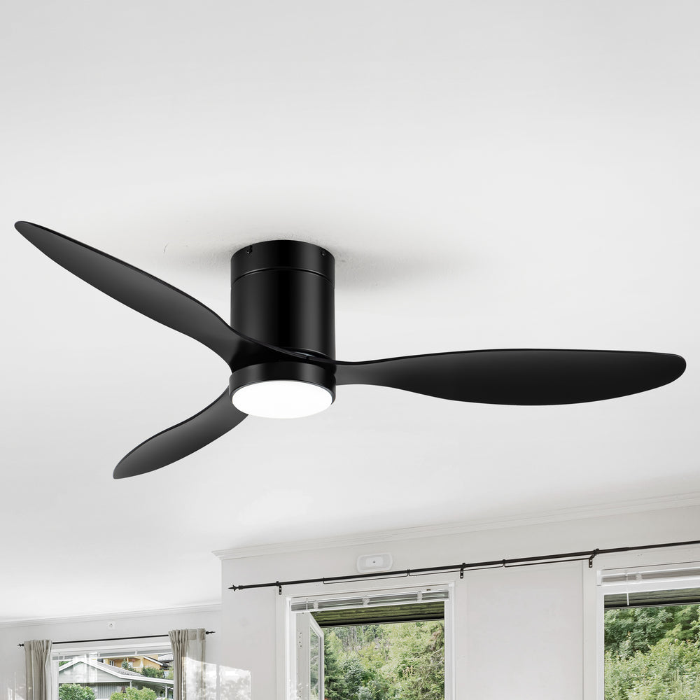 52 Inch Flush Mount Ceiling Fan, Low Profile Ceiling Fan with Light and Remote,Tri-Color temperatures, Quiet Strong DC Reversible Motor for Indoor, Bedroom, Kitchen, Living Room