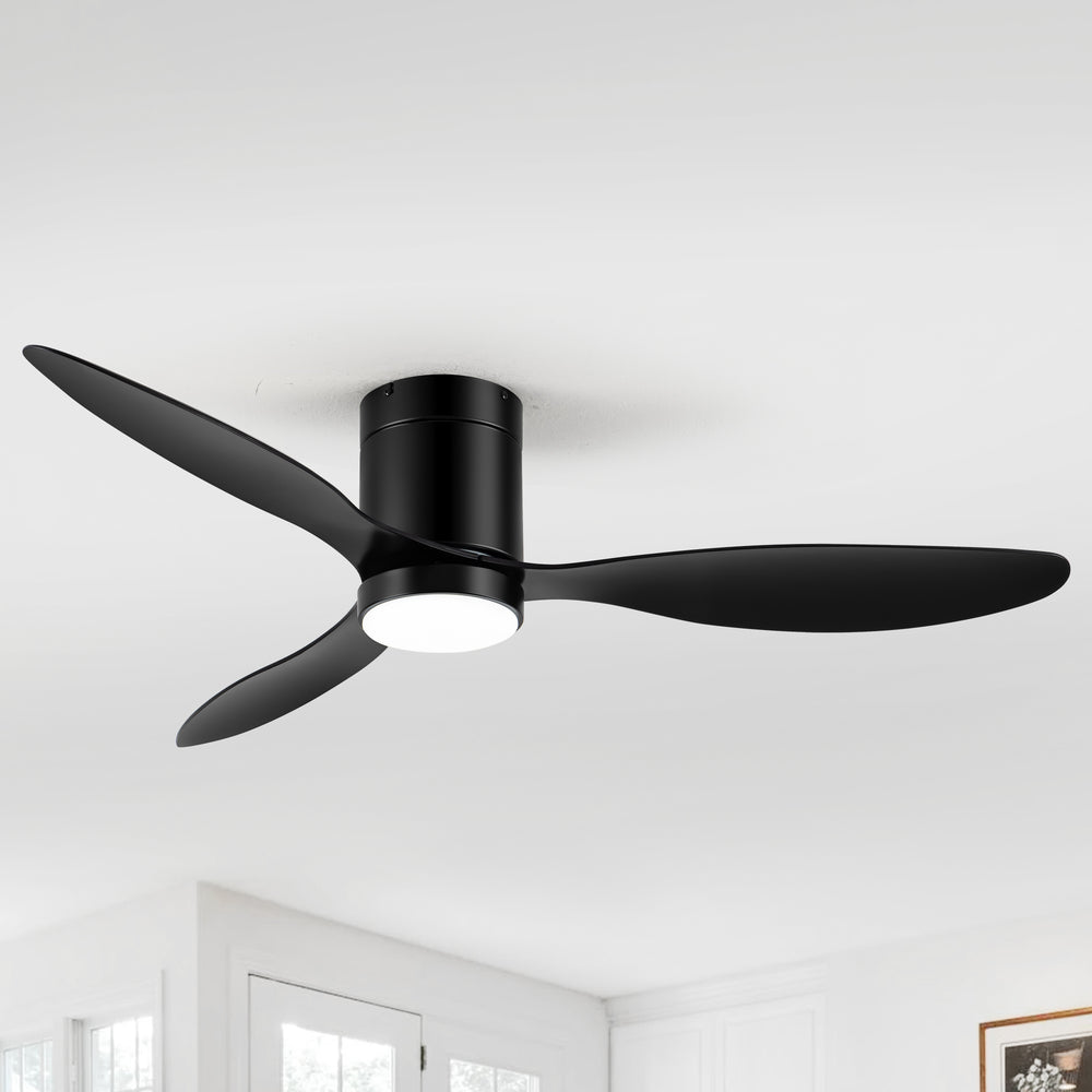 52 Inch Flush Mount Ceiling Fan, Low Profile Ceiling Fan with Light and Remote,Tri-Color temperatures, Quiet Strong DC Reversible Motor for Indoor, Bedroom, Kitchen, Living Room